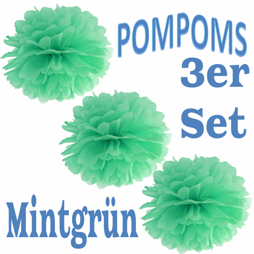 3-Pompoms-35-cm-Mintgruen