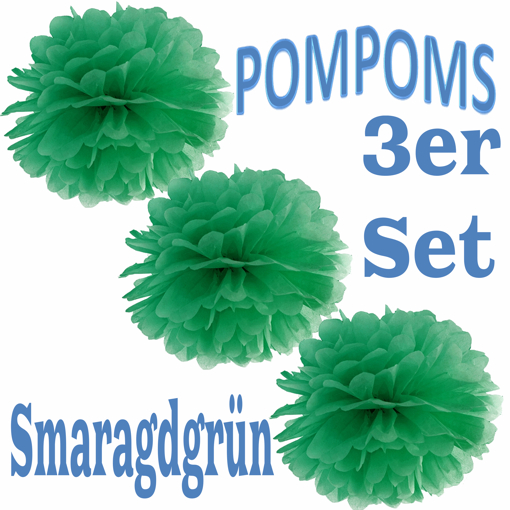 3-Pompoms-35-cm-Smaragdgruen