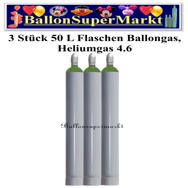 3 Stück 50 Liter Flaschen Ballongas Helium 4.6, Ballonsupermarkt Lieferung in NRW und Umgebung, Ballongas Express, Helium Kurier, Ballongas Versand