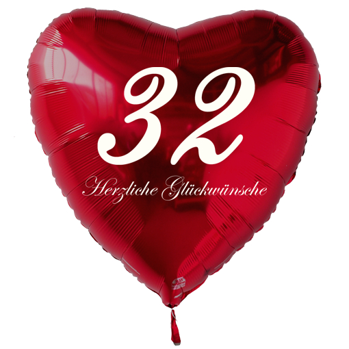 Geburtstag-32-Herzluftballon-Rot