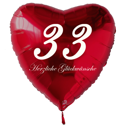 Roter Luftballon in Herzform zum 33. Geburtstag mit Ballongas Helium