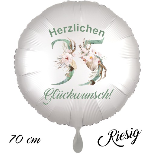 Großer Luftballon zum 35. Geburtstag mit Helium, Herzlichen Glückwunsch - Boho