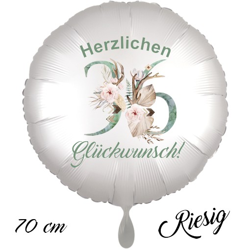 Großer Luftballon zum 36. Geburtstag mit Helium, Herzlichen Glückwunsch - Boho