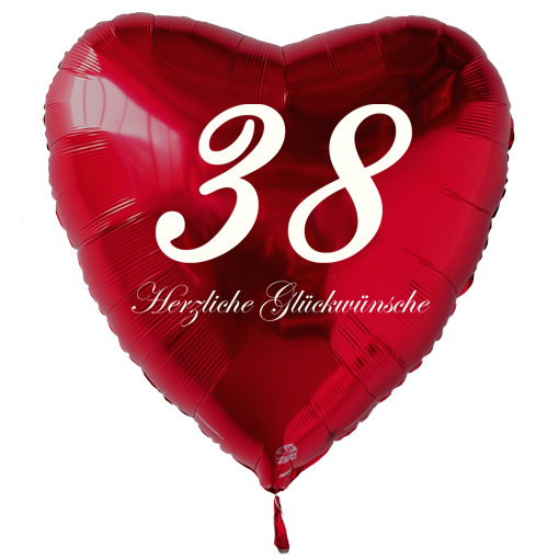 Geburtstag-38-Herzluftballon-Rot
