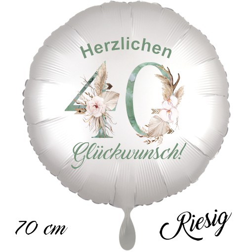 Großer Luftballon zum 40. Geburtstag mit Helium, Herzlichen Glückwunsch - Boho