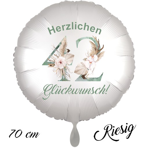 Großer Luftballon zum 42. Geburtstag mit Helium, Herzlichen Glückwunsch - Boho