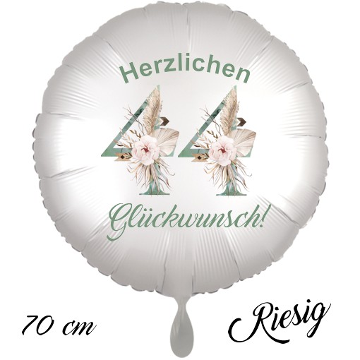 Großer Luftballon zum 44. Geburtstag mit Helium, Herzlichen Glückwunsch - Boho