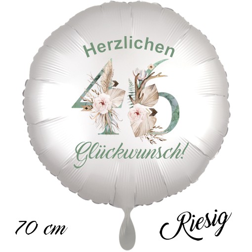 Großer Luftballon zum 46. Geburtstag mit Helium, Herzlichen Glückwunsch - Boho