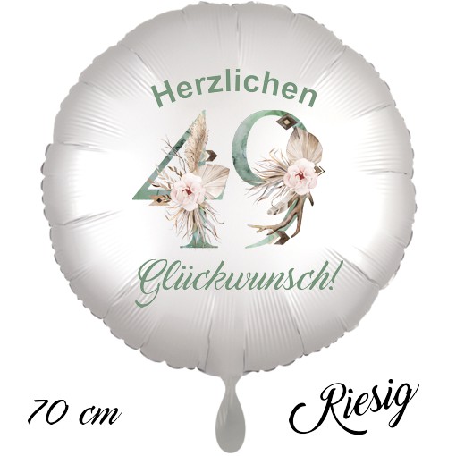 Großer Luftballon zum 49. Geburtstag mit Helium, Herzlichen Glückwunsch - Boho