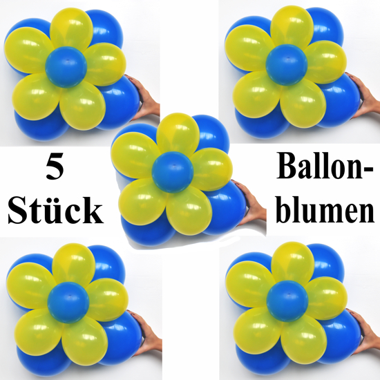 5 Blumen aus Luftballons, Blau-Gelb