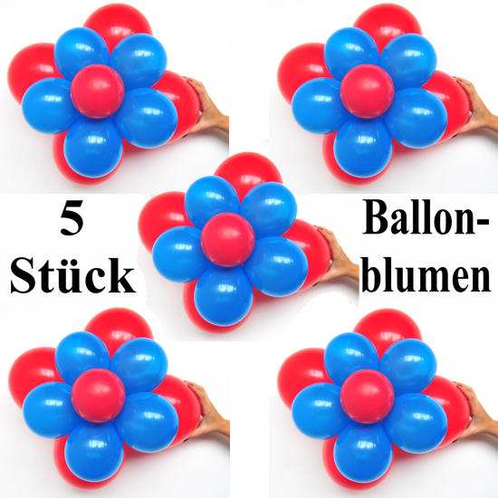 5 Blumen aus Luftballons, Blau-Rot
