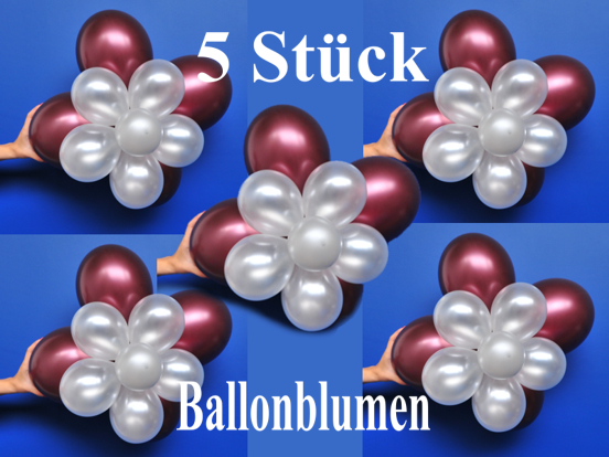 5 Blumen aus Luftballons, Burgund-Weiß Metallic