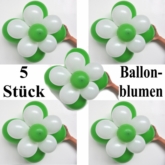 5 Blumen aus Luftballons, Grün-Weiß