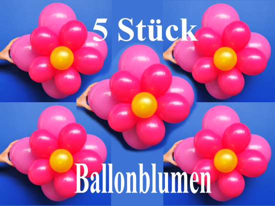 5 Blumen aus Luftballons, Rosa-Rot-Gelb