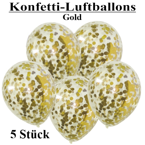 Konfetti-Luftballons Gold, 5 Stück