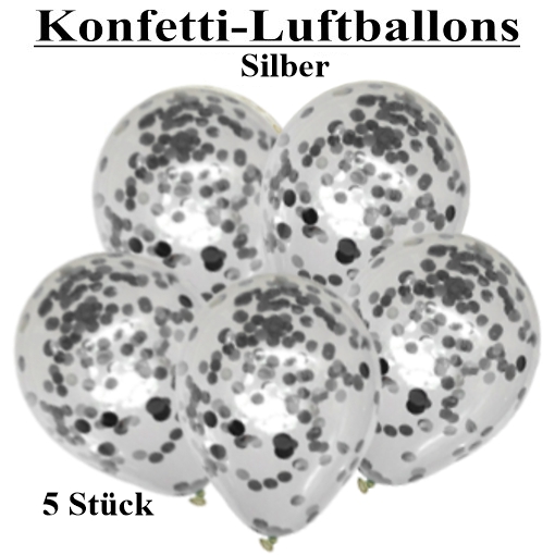 Konfetti-Luftballons Silber, 30 cm, 5 Stück