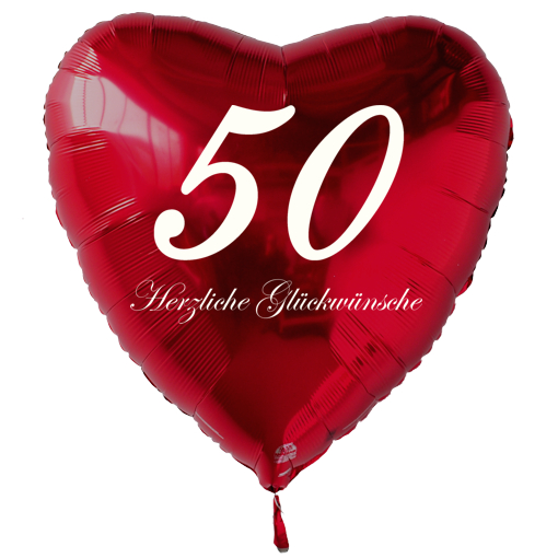 Roter Luftballon in Herzform zum 50. Geburtstag mit Ballongas Helium