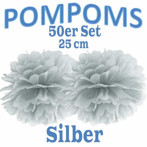 50-Pompoms-25-cm-Silber