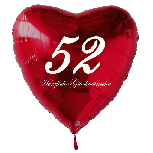 Roter Luftballon in Herzform zum 52. Geburtstag mit Ballongas Helium