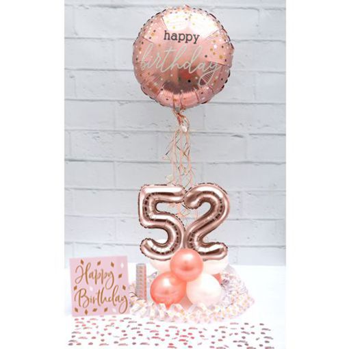 Partydeko-Set zum 52. Geburtstag in Rosegold, Happy Birthday