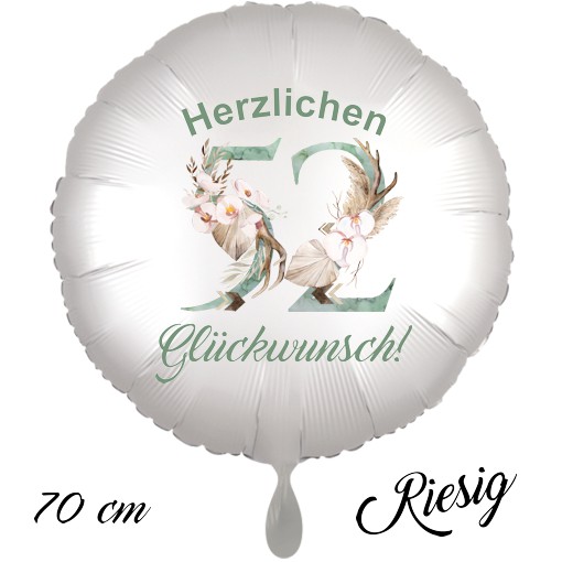 Großer Luftballon zum 52. Geburtstag mit Helium, Herzlichen Glückwunsch - Boho