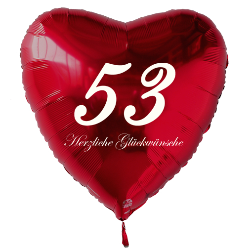 Roter Luftballon in Herzform zum 53. Geburtstag mit Ballongas Helium