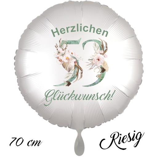 Großer Luftballon zum 53. Geburtstag mit Helium, Herzlichen Glückwunsch - Boho