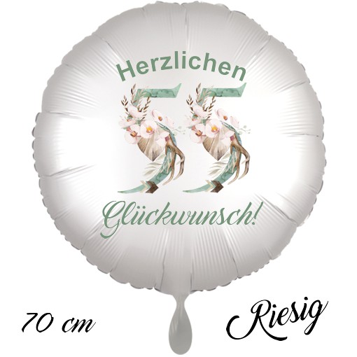 Großer Luftballon zum 55. Geburtstag mit Helium, Herzlichen Glückwunsch - Boho