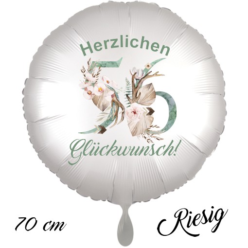 Großer Luftballon zum 56. Geburtstag mit Helium, Herzlichen Glückwunsch - Boho