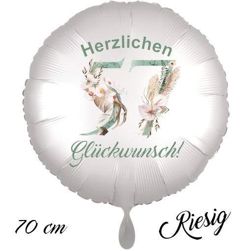 Großer Luftballon zum 57. Geburtstag mit Helium, Herzlichen Glückwunsch - Boho