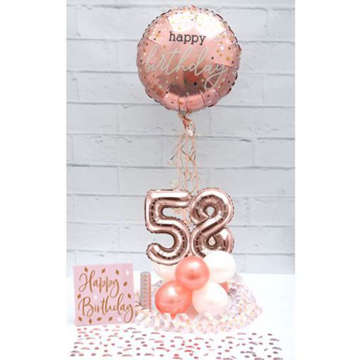 Partydeko-Set zum 58. Geburtstag in Rosegold, Happy Birthday