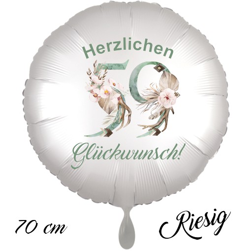 Großer Luftballon zum 59. Geburtstag mit Helium, Herzlichen Glückwunsch - Boho