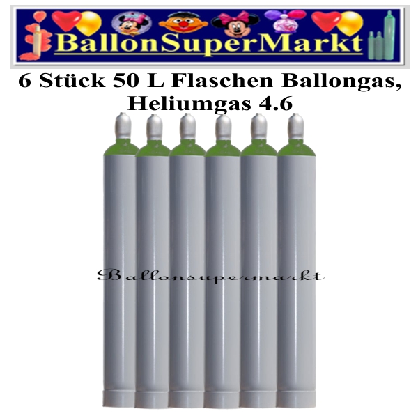 6 Stück 50 Liter Flaschen Ballongas Helium 4.6, Ballonsupermarkt Lieferung in NRW und Umgebung, Ballongas Express, Helium Kurier, Ballongas Versand
