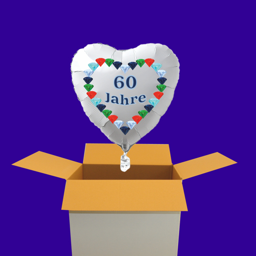60-Jahre-Diamantene-Hochzeit-weisser-Luftballon-in-Herzform-aus Folie-mit-Ballongas-Helium