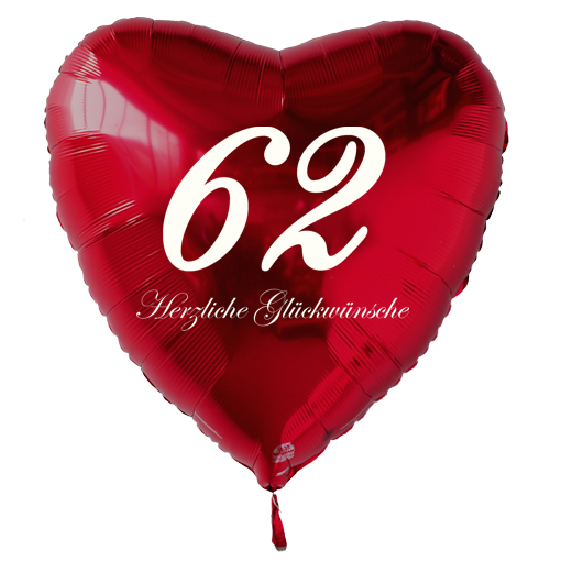 Geburtstag-62-Herzluftballon-Rot
