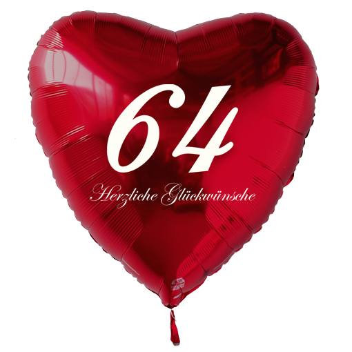 Roter Luftballon in Herzform zum 64. Geburtstag mit Ballongas Helium