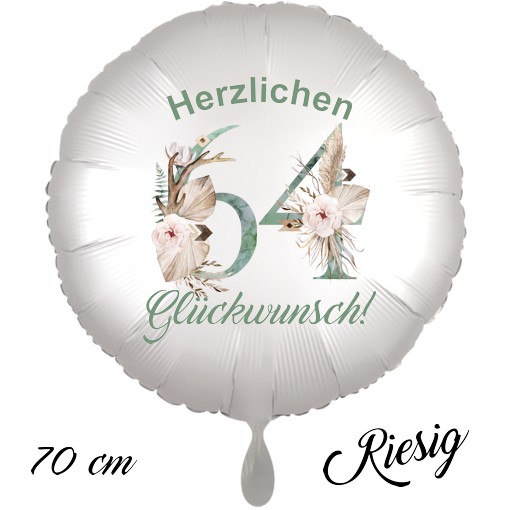 Großer Luftballon zum 64. Geburtstag mit Helium, Herzlichen Glückwunsch - Boho