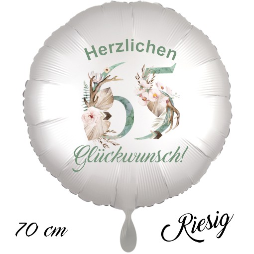 Großer Luftballon zum 65. Geburtstag mit Helium, Herzlichen Glückwunsch - Boho