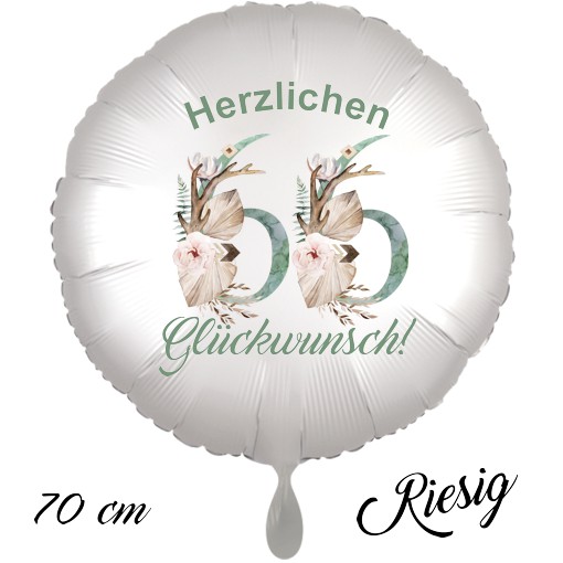 Großer Luftballon zum 66. Geburtstag mit Helium, Herzlichen Glückwunsch - Boho