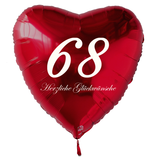 Roter Luftballon in Herzform zum 68. Geburtstag mit Ballongas Helium