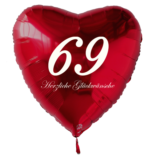 Roter Luftballon in Herzform zum 69. Geburtstag mit Ballongas Helium