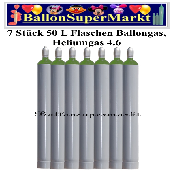 7 Stück 50 Liter Flaschen Ballongas Helium 4.6, Ballonsupermarkt Lieferung in NRW und Umgebung, Ballongas Express, Helium Kurier, Ballongas Versand