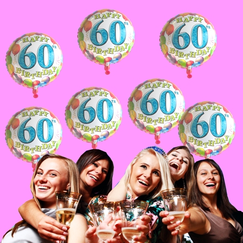 Geburtstagsdeko Geburtstag 60, 7 Ballons mit Helium, Happy Birthday, Zahl 60
