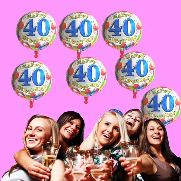 Geburtstagsdeko Geburtstag 40, 7 Ballons mit Helium, Happy Birthday, Zahl 40