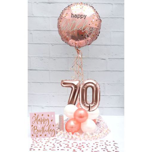 Partydeko-Set zum 70. Geburtstag in Rosegold, Happy Birthday
