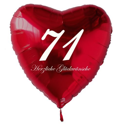 Roter Luftballon in Herzform zum 71. Geburtstag mit Ballongas Helium