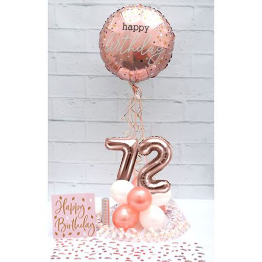 Partydeko-Set zum 72. Geburtstag in Rosegold, Happy Birthday