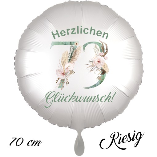 Großer Luftballon zum 73. Geburtstag mit Helium, Herzlichen Glückwunsch - Boho
