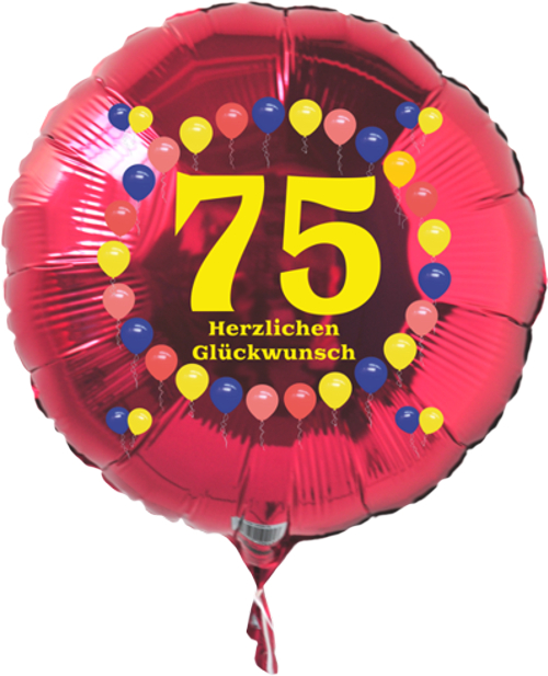 Luftballon zum 75. Geburtstag, Balloons, Rundballon mit Ballongas Helium