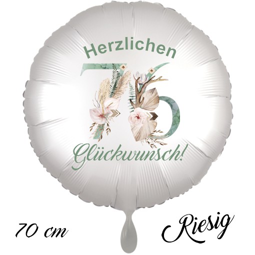 Großer Luftballon zum 76. Geburtstag mit Helium, Herzlichen Glückwunsch - Boho